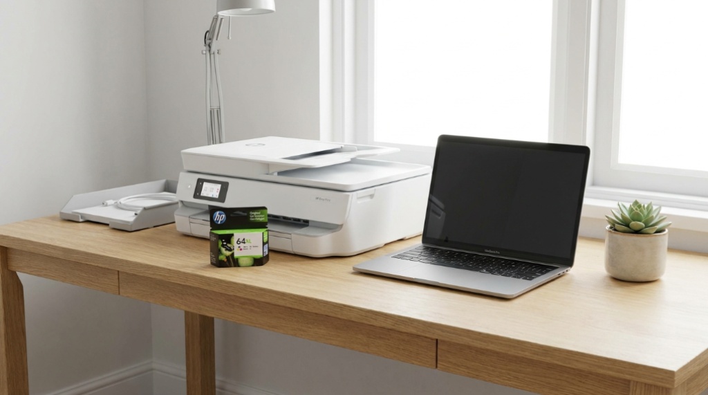 Person organizing stack of printed documents in a home office.